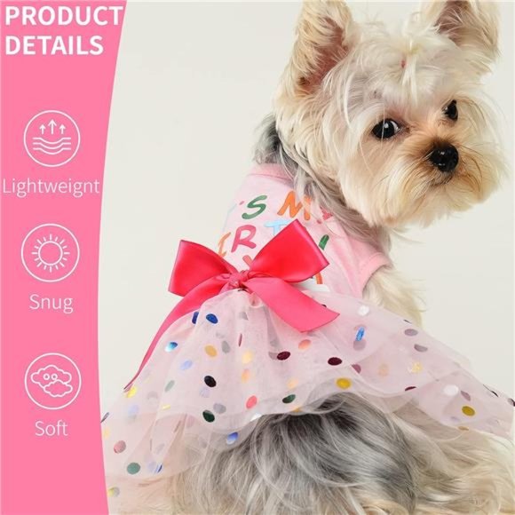 NEW - Dog Birthday Dress, Pet Outfit, Dog Clothes for Small Girl, Pink, X-Small - Picture 6 of 7